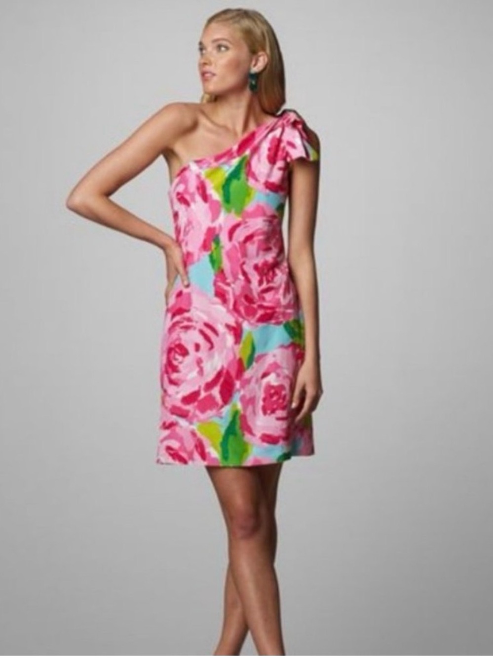 Lilly Pulitzer HPFI Hotty Pink First Impressions Chloe One Shoulder Silk Dress 2